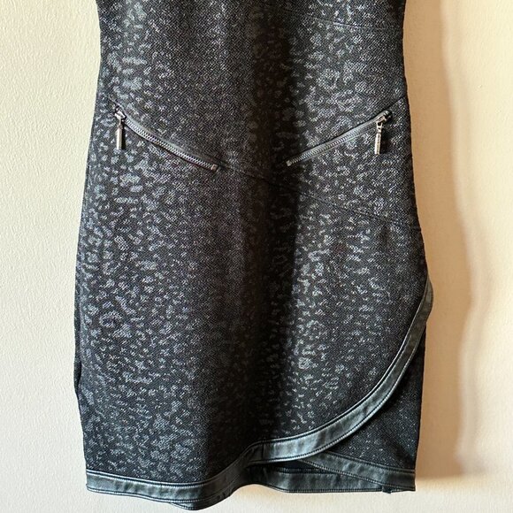 Women's S Guess Animal Print Dress Leather Trim Tulip Hem Zipper - Picture 5 of 10